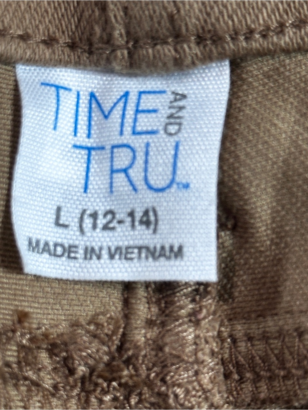 Time and Tru Brown Pull-On Stretch Capri Pants L 12-14 Cotton Blend - Picture 4 of 9